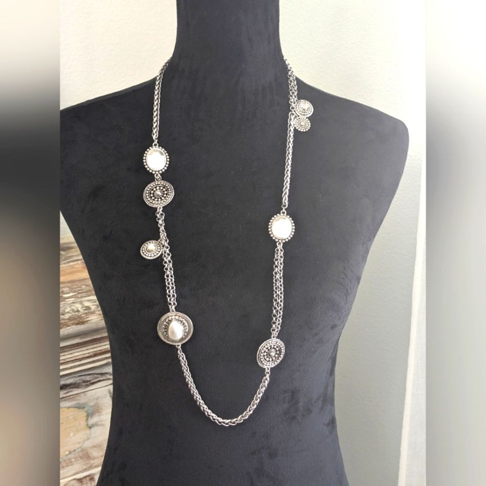 Chico's Silver Tone Long Multi Chain Necklace